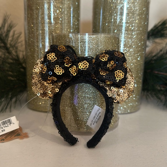 Disney parks headband ornament gold and black sequin Mickey ears ORNAMENT NWT - Picture 1 of 4